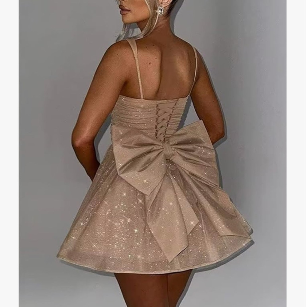 Elegant Beige Bow-Back Dress